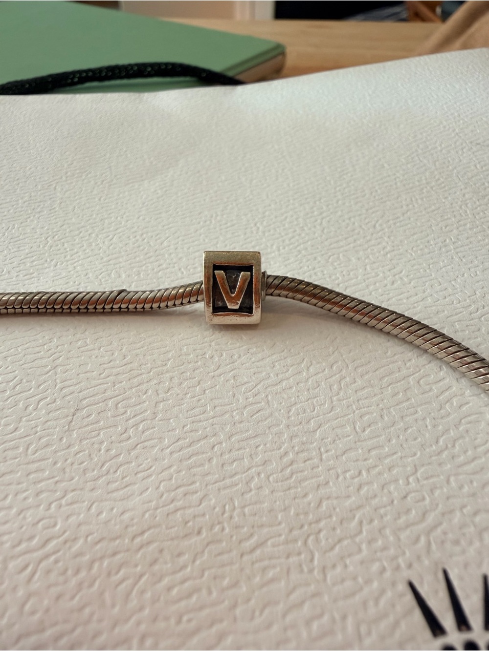 Pandora Silver 'V' Initial Charm Bracelet Bead